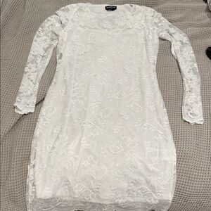 bebe White Long Sleeve Lace Dress